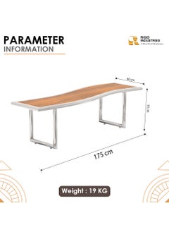 RIGID Stainless Steel Bench with Wooden Top  55x175x40cm  - Image 2