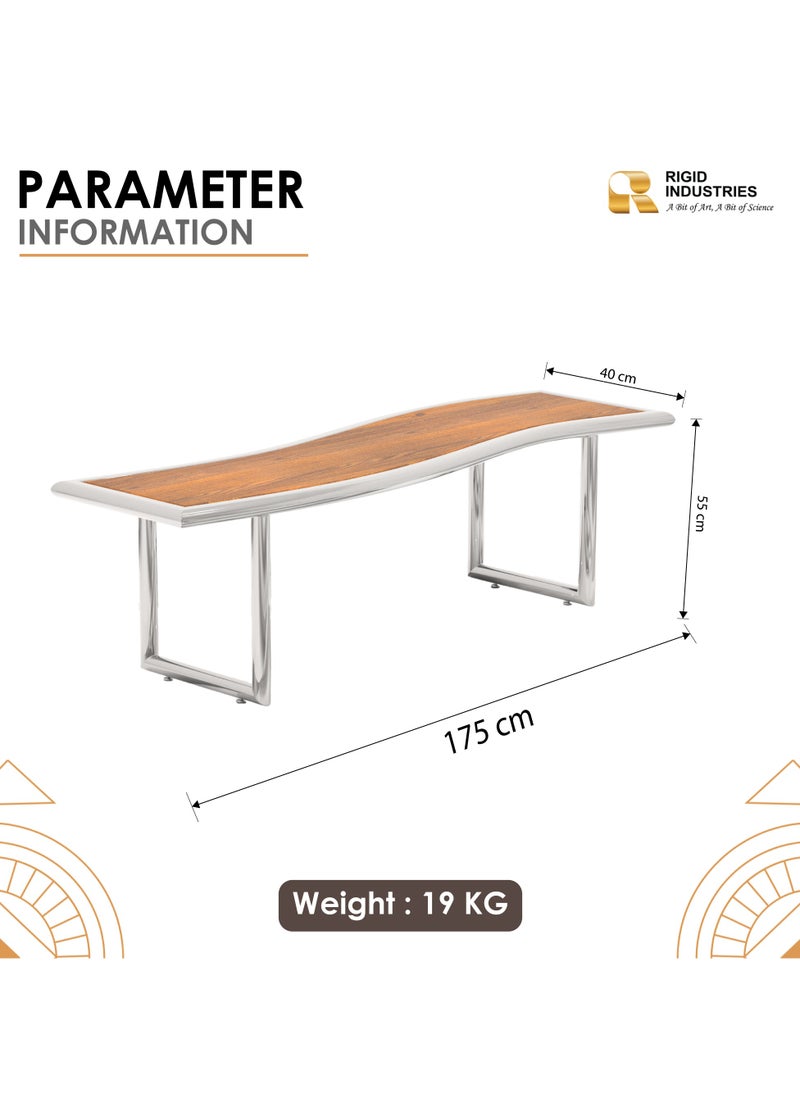 RIGID Stainless Steel Bench with Wooden Top  55x175x40cm  - Image 2