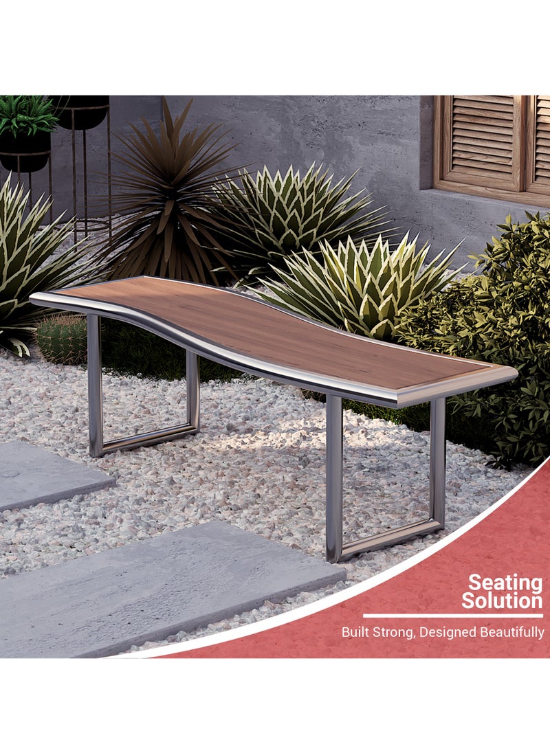RIGID Stainless Steel Bench with Wooden Top  55x175x40cm  - Image 3