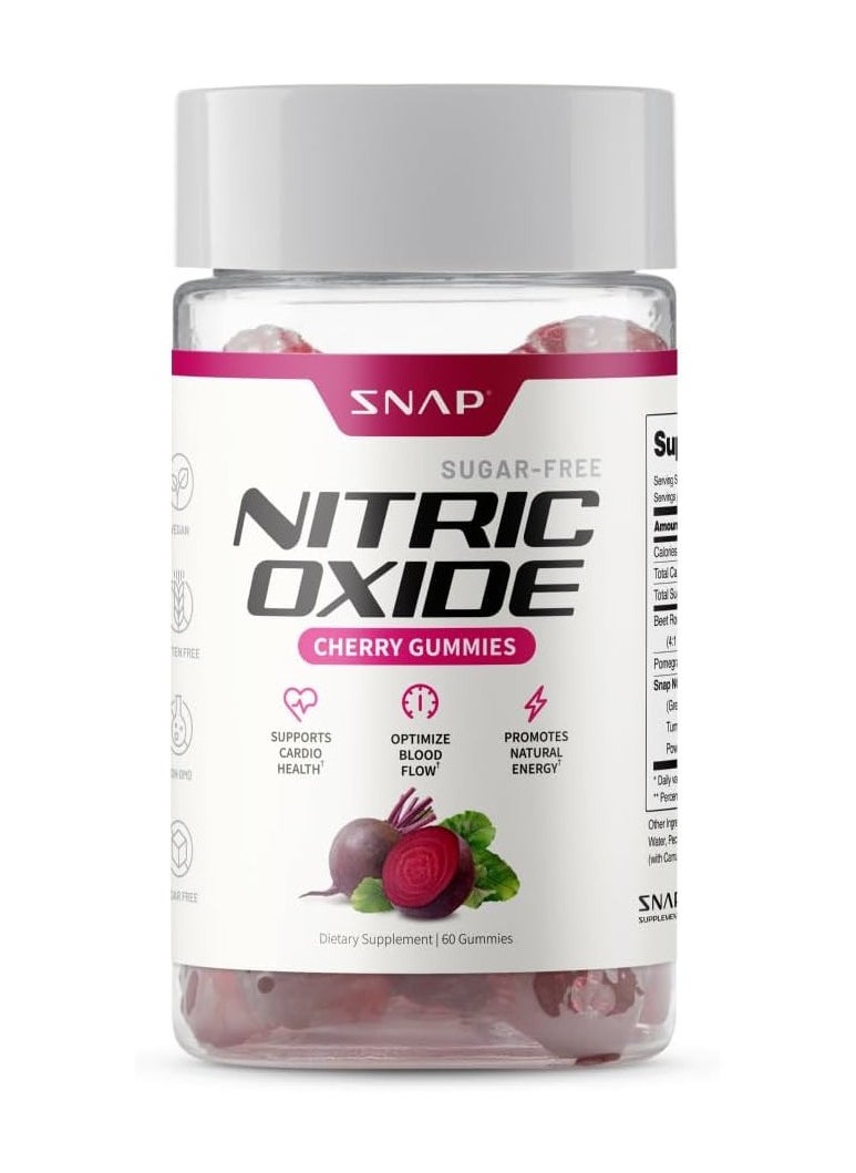 SNAP SUPPLEMENTS - Sugar Free Nitric Oxide Cherry Gummies Supports Cardio Health ,Optimize blood flow ,Promotes natural energy Dietary Supplement 60 Gummies - Image 1