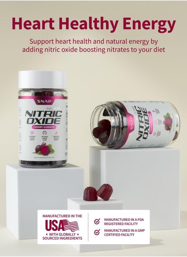 SNAP SUPPLEMENTS - Sugar Free Nitric Oxide Cherry Gummies Supports Cardio Health ,Optimize blood flow ,Promotes natural energy Dietary Supplement 60 Gummies - Image 1
