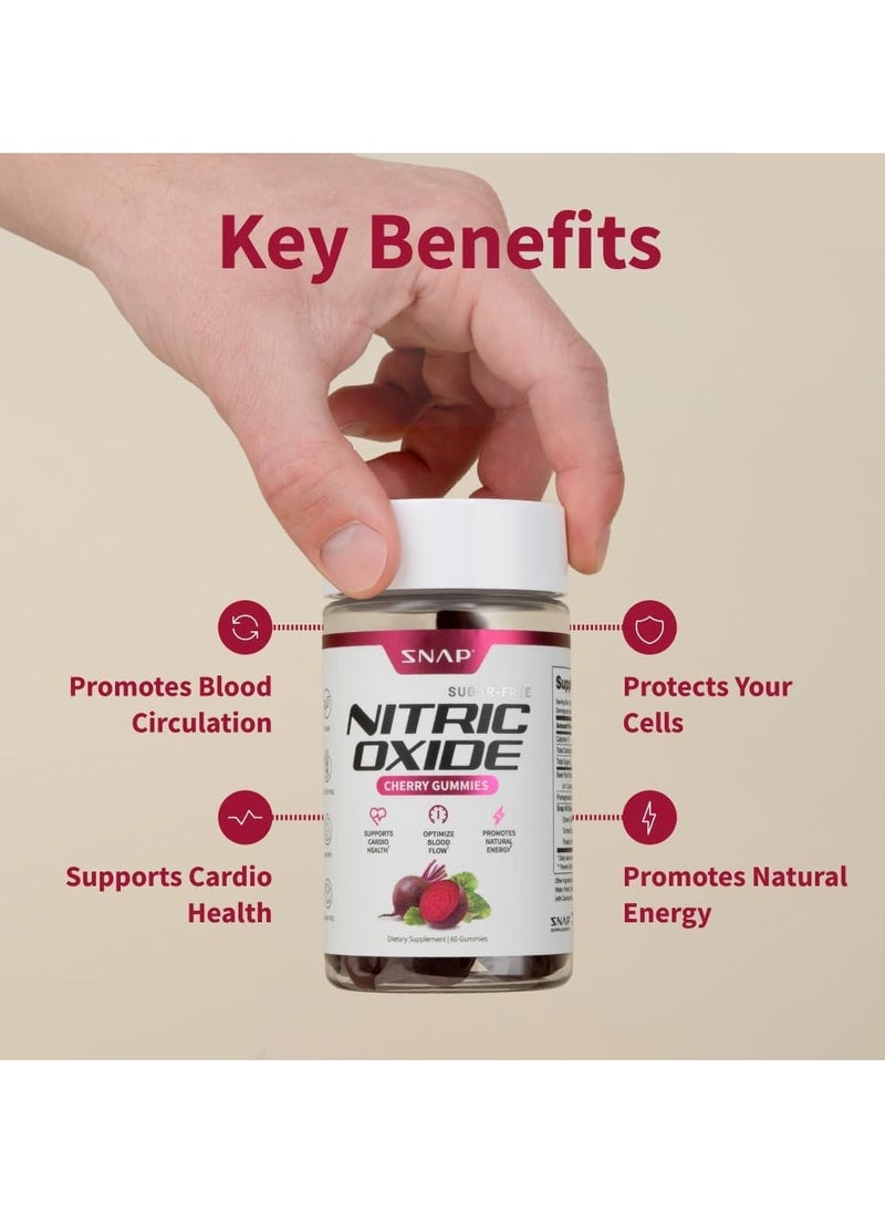 SNAP SUPPLEMENTS - Sugar Free Nitric Oxide Cherry Gummies Supports Cardio Health ,Optimize blood flow ,Promotes natural energy Dietary Supplement 60 Gummies - Image 1