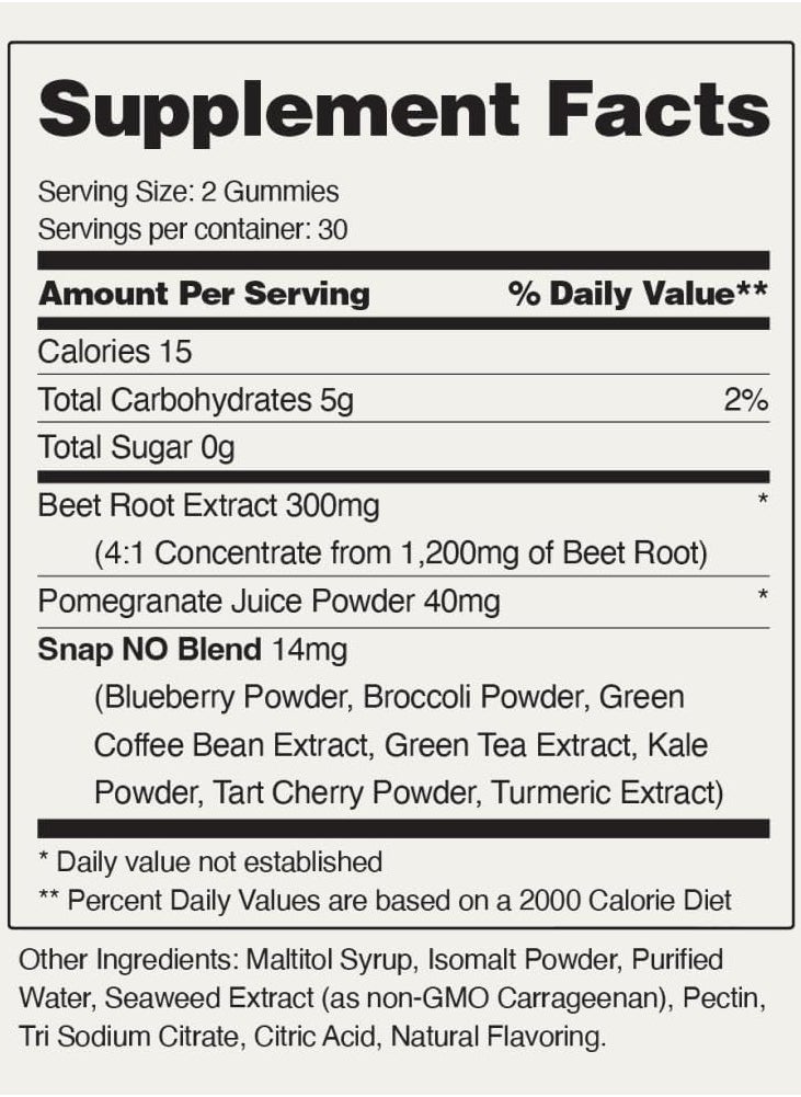 SNAP SUPPLEMENTS - Sugar Free Nitric Oxide Cherry Gummies Supports Cardio Health ,Optimize blood flow ,Promotes natural energy Dietary Supplement 60 Gummies - Image 1