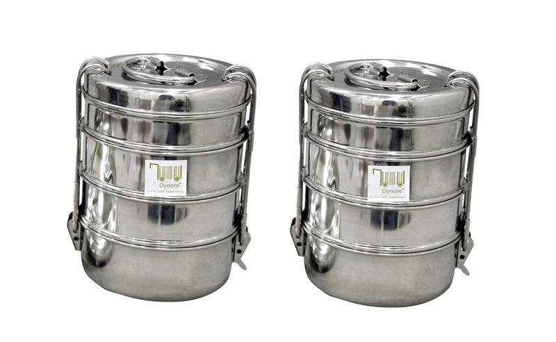 Dynore Stainless Steel 4 Tier Tiffin/Lunch Box- Set of 2 - Image 1