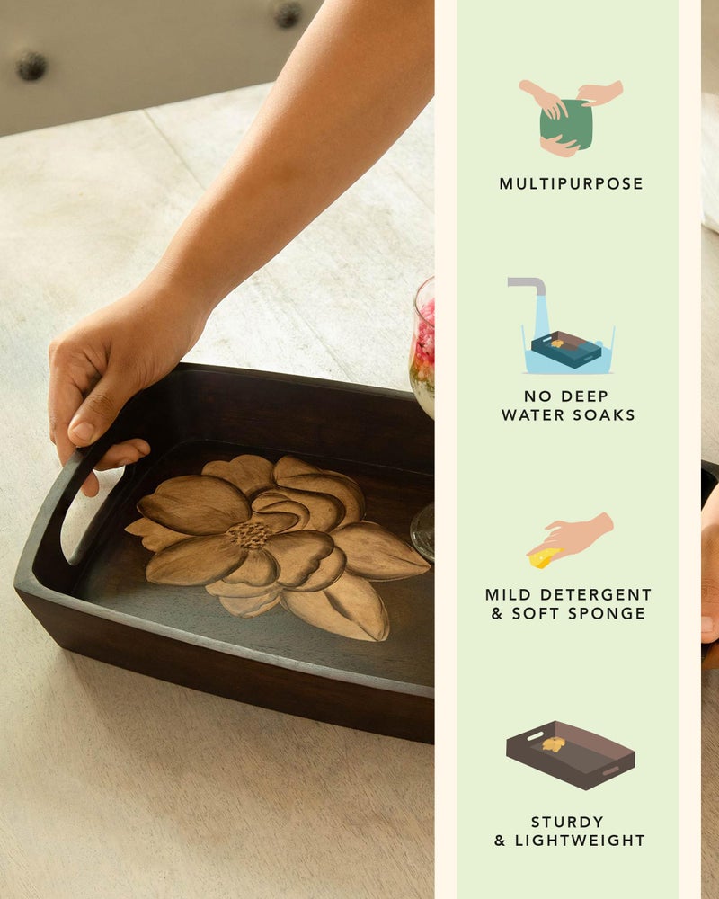 Ellementry Tashi Tray, Elegant Serving Platter with Wooden Board for Home & Dining, Stylish Serveware for Snacks, Appetizers, Fruits & Desserts - Image 5