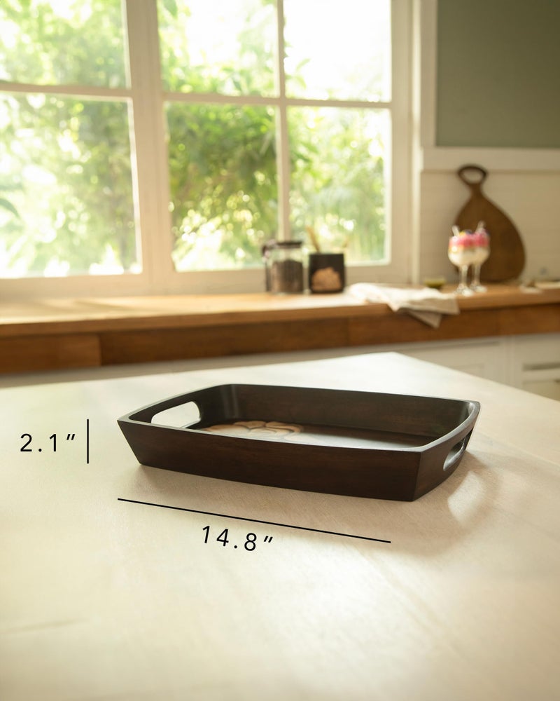 Ellementry Tashi Tray, Elegant Serving Platter with Wooden Board for Home & Dining, Stylish Serveware for Snacks, Appetizers, Fruits & Desserts - Image 3