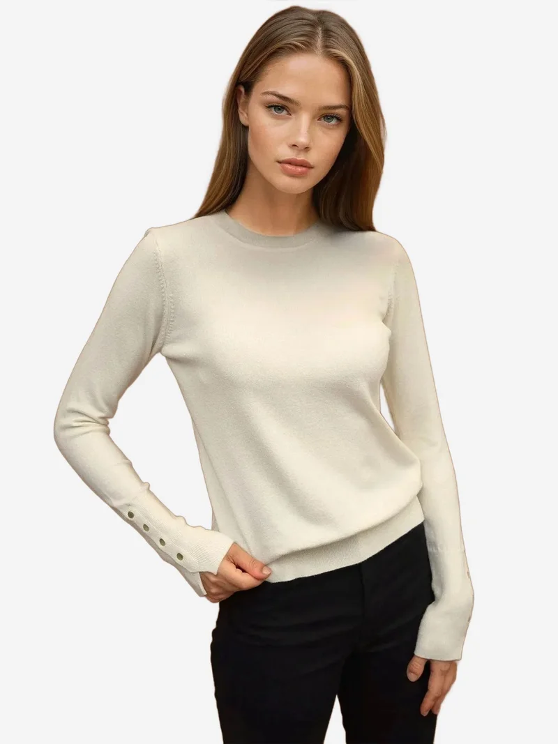 HICCUP Crew Neck Button Detailed Knit Sweater