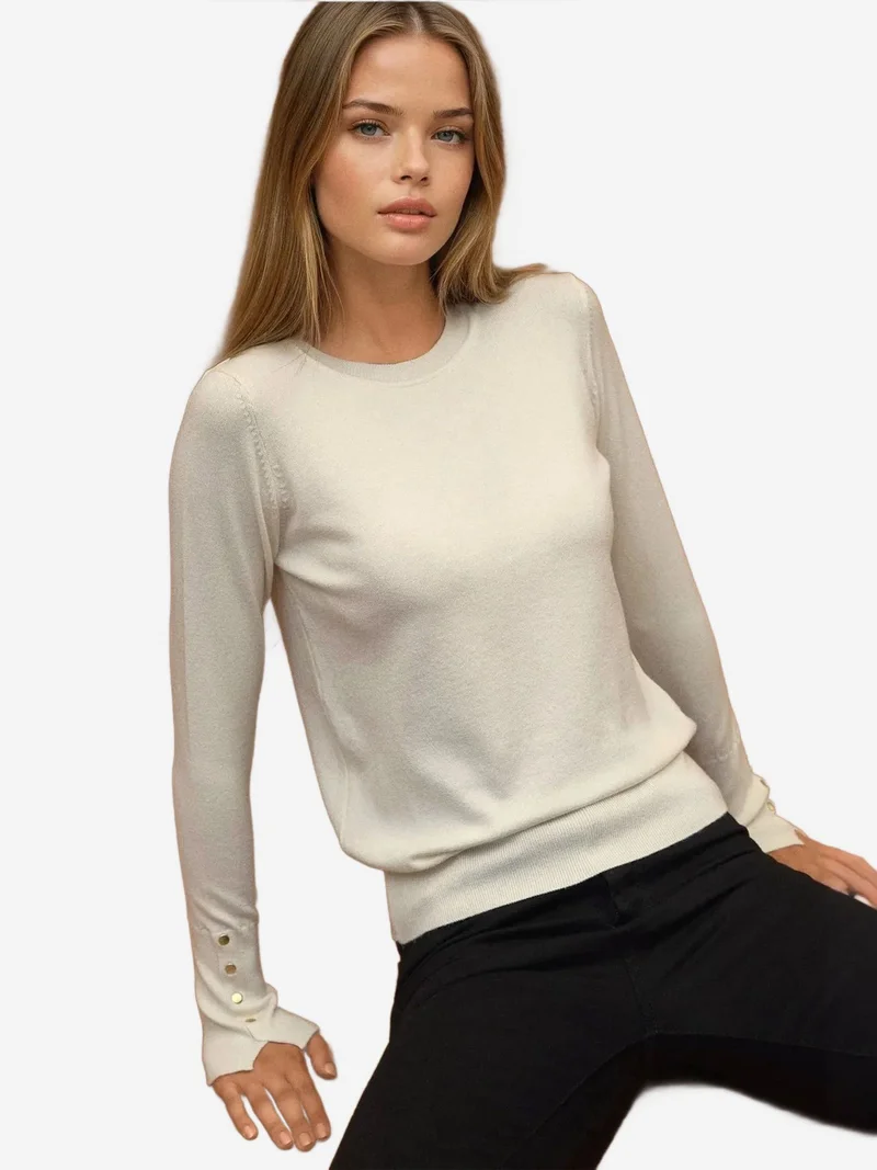 HICCUP Crew Neck Button Detailed Knit Sweater