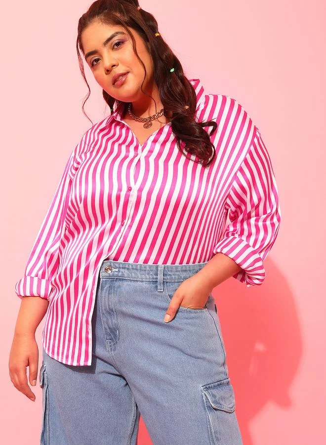 STREET 9 Plus Striped Satin Shirt