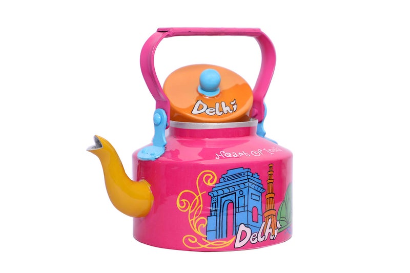 A Krazy Mug Hand Painted Colourful Traditional Delhi City Theme Design Desi Tea Chai Décor for Home, Café, Restaurant Aluminium Kettle (1.25 L) - Image 5