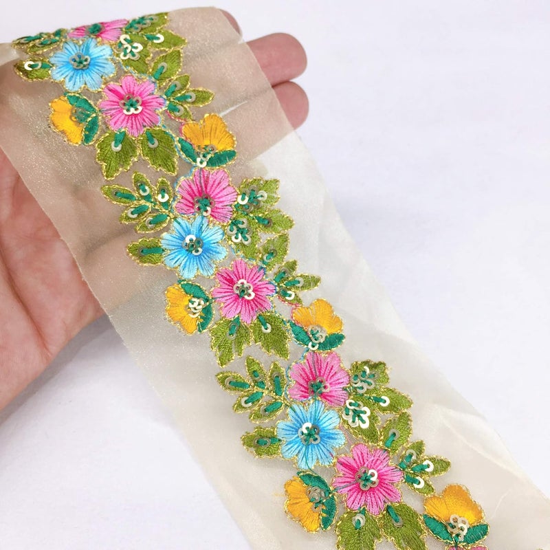 Lami Lami - 9 Meters Parsi Embroidery Border, Resham Multicolor, Designer Saree Lace, Wedding Dulhan Blouse, Bridal Lehenga, Dupatta, Suit, Anarkali Border, Indian Trims, Fashion Lace, Sari Border Lace - Image 1