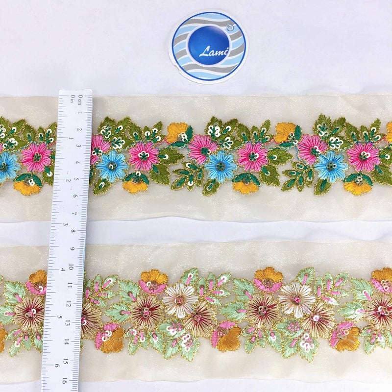 Lami Lami - 9 Meters Parsi Embroidery Border, Resham Multicolor, Designer Saree Lace, Wedding Dulhan Blouse, Bridal Lehenga, Dupatta, Suit, Anarkali Border, Indian Trims, Fashion Lace, Sari Border Lace - Image 3