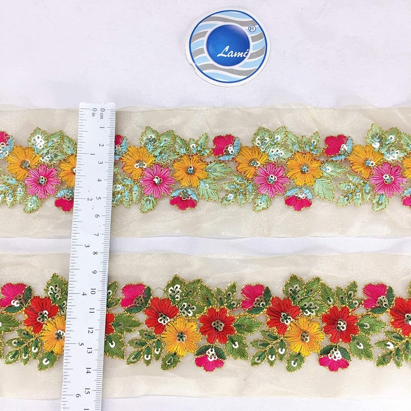 Lami Lami - 9 Meters Parsi Embroidery Border, Resham Multicolor, Designer Saree Lace, Wedding Dulhan Blouse, Bridal Lehenga, Dupatta, Suit, Anarkali Border, Indian Trims, Fashion Lace, Sari Border Lace - Image 5