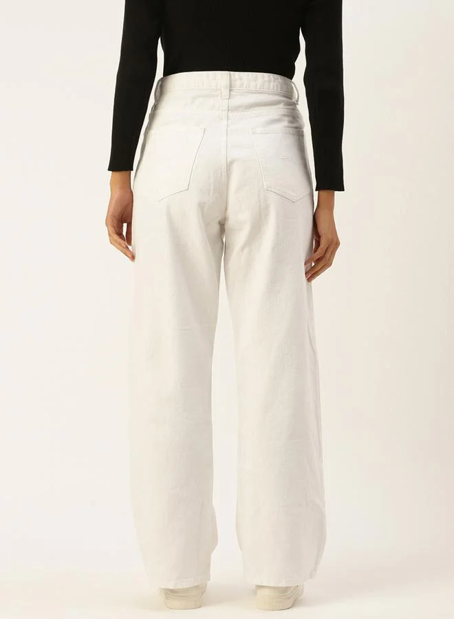 Take Two White Women High Rise Straight Fit Jeans By Bene Kleed for Women | Best Price UAE