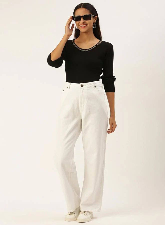 Take Two White Women High Rise Straight Fit Jeans By Bene Kleed for Women | Best Price UAE