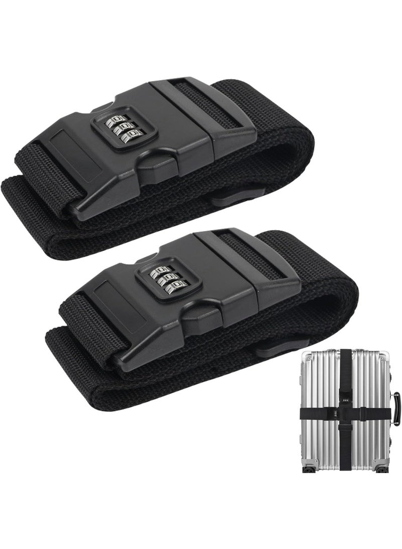 Meetion 2Pcs Luggage Straps for Suitcases, Suitcases Belt with 3-Digit Combination Password Lock, Adjustable Travel Packing Belt Secure Lockable Suitcase Straps with Resettable Code Lock, Black - Image 1