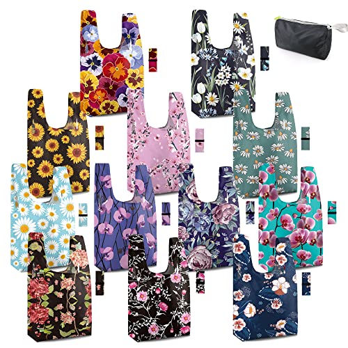 BeeGreen Large Flower Tote Bag - 12 Pack Heavy Duty Reusable Grocery Bags and Foldable Shopping Bags for Groceries, Cute Travel Reusable Gifts,Lightweight Washable Cloth Bag With Handles for Women​ - Image 1