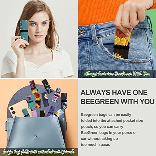 BeeGreen Large Flower Tote Bag - 12 Pack Heavy Duty Reusable Grocery Bags and Foldable Shopping Bags for Groceries, Cute Travel Reusable Gifts,Lightweight Washable Cloth Bag With Handles for Women​ - Image 4