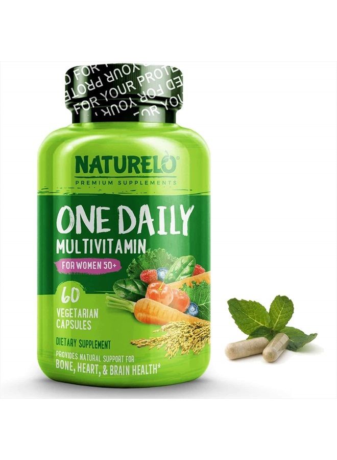 NATURELO فيتامينات متعددة يومية للنساء 50+ (خالية من الحديد) - دعم انقطاع الطمث للنساء فوق 50 - مكمل غذائي كامل - غير معدّل وراثيًا - خالي من الصويا - 60 كبسولة | إمداد لمدة شهرين - Image 1
