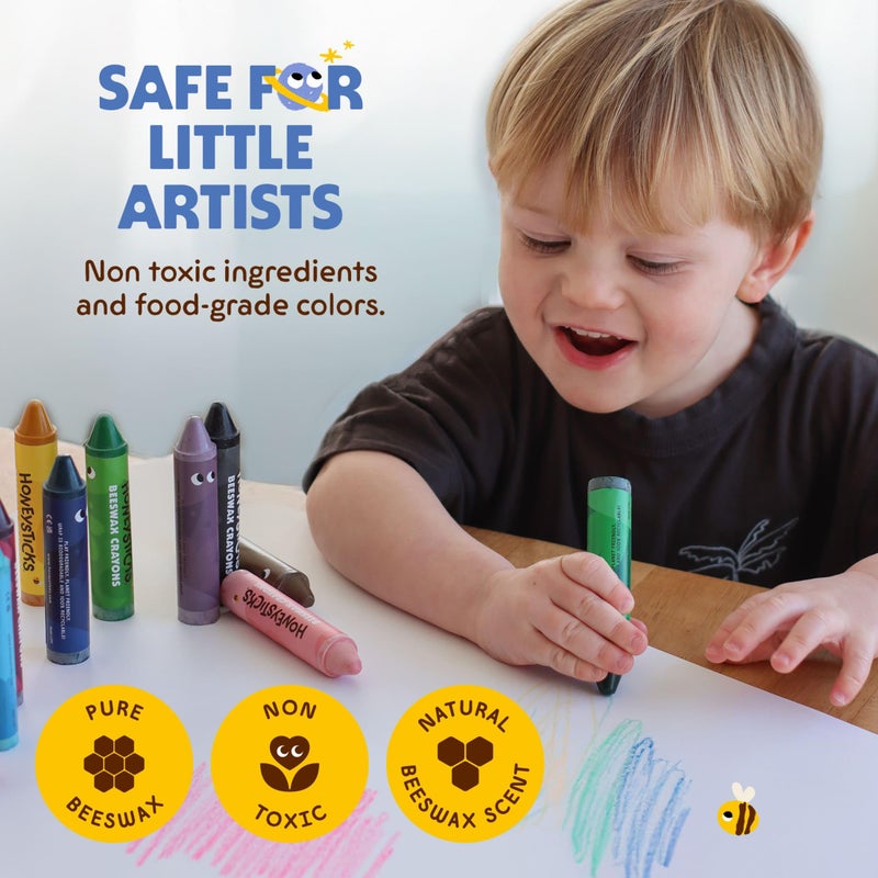 Honeysticks Super Jumbo Crayons (12 Pack) - 100% Pure Beeswax, Non Toxic Crayons for Toddlers 1-3, Extra Large Crayon Size, Easy to Hold and Use, Unbreakable Toddler Crayon, Eco-Friendly - Image 4