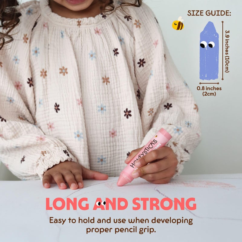 Honeysticks Super Jumbo Crayons (12 Pack) - 100% Pure Beeswax, Non Toxic Crayons for Toddlers 1-3, Extra Large Crayon Size, Easy to Hold and Use, Unbreakable Toddler Crayon, Eco-Friendly - Image 5