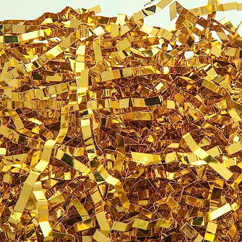 Caleihd 150g Shredded Paper Filler Crinkle Cut Paper Grass For Gift Boxes, Easter Baskets, Gift Wrapping & Basket Filling Gold