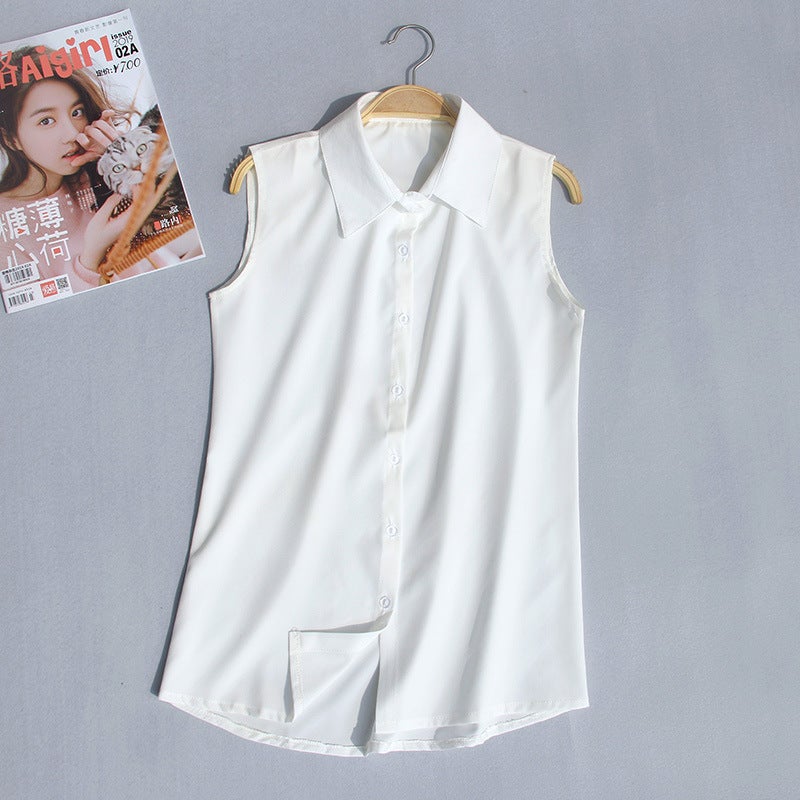 Summer Chiffon Sleeveless Collar Shirt Women Black  - Image 2