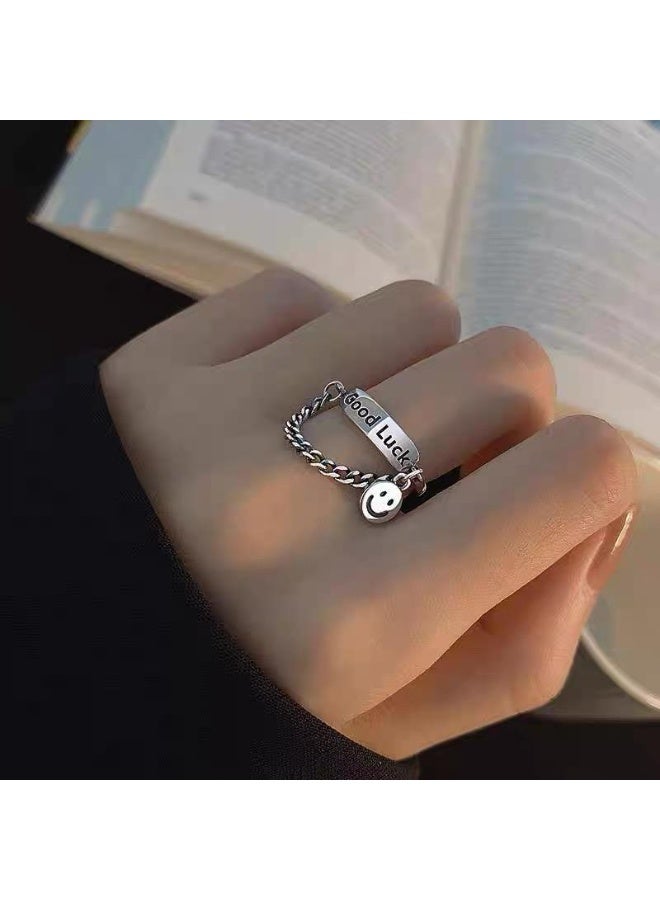 (شيفو) خاتم مجوف على شكل وجه مبتسم من الفضة الإسترلينية - Image 1