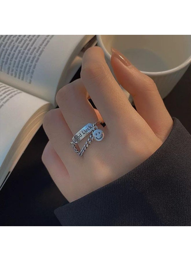 (شيفو) خاتم مجوف على شكل وجه مبتسم من الفضة الإسترلينية - Image 2