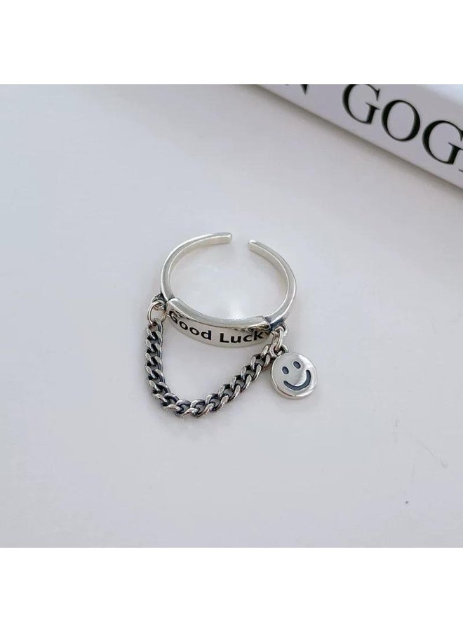 (شيفو) خاتم مجوف على شكل وجه مبتسم من الفضة الإسترلينية - Image 3