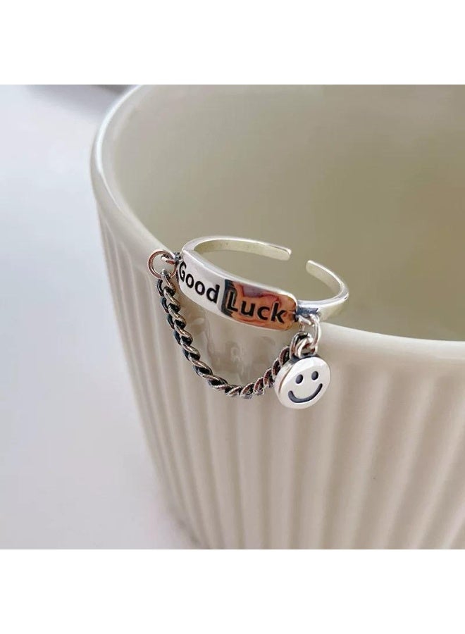 (شيفو) خاتم مجوف على شكل وجه مبتسم من الفضة الإسترلينية - Image 4