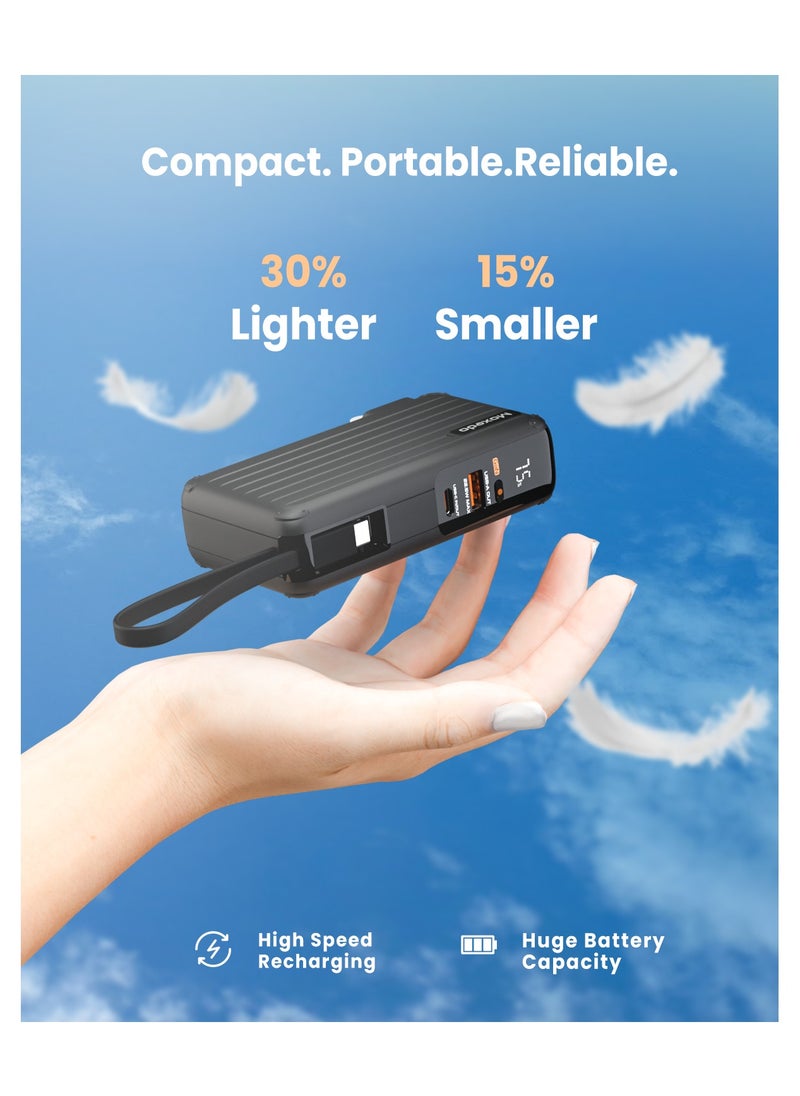 Moxedo Moxedo Porta-Go 10,000 mAh 22.5W Power Bank with Built-in Foldable Interchangeable AC Plug, USB-C Cable and Included 2 Travel Adapters (Black)  - Image 2