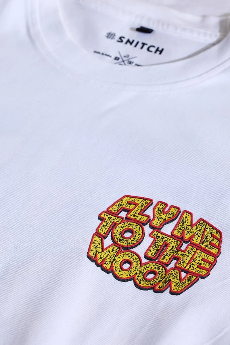 SNITCH Fly Me White Regular Fit T-Shirt