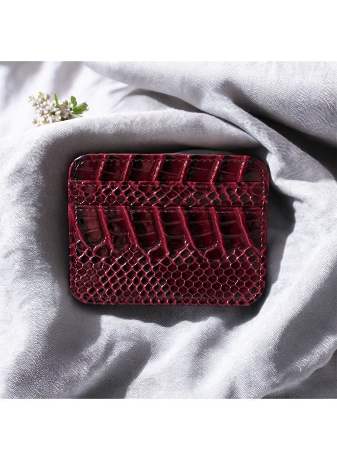 Glossy leather card holder wallet, for women from MA – Dark Red - Image 4