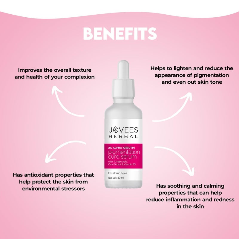Jovees Herbal 2 Alpha Arbutin Pigmentation Cure Serum With 1 Kojic Acid Cica Extract Vitamin B3 Reduces Blemishes Improves Skin Texture Brightens Skin For All Skin Types 30 ml - Image 5