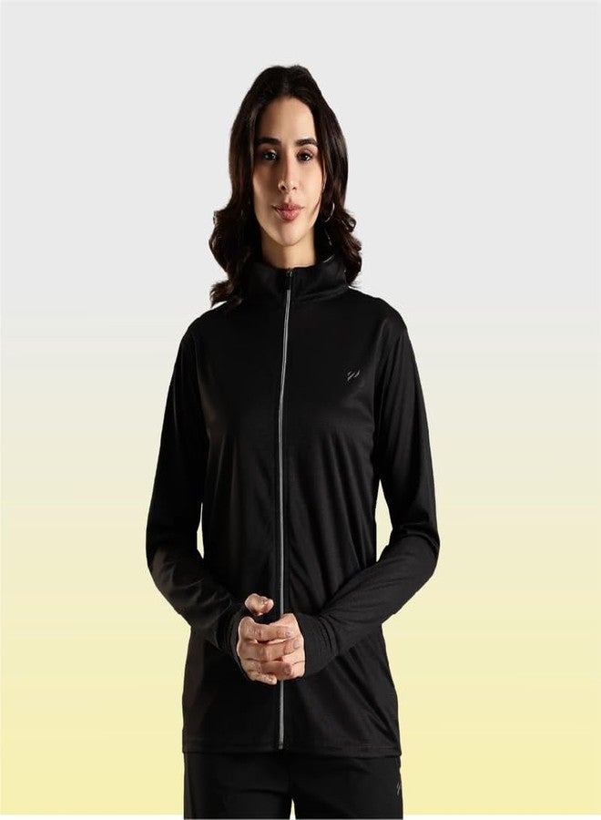 BLUE TYGA Sunscreen Standard Length Jacket Women's Travel Nylon Solid Plain Sports Summer Gym Workout Running Travel Trekking And Sunscreen Jacket For Women Nylon Winter Casual Wear, Black, Medium - Image 2