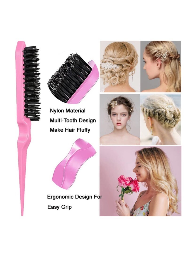 Layali 10 Pieces Hair Styling Comb Set, Teasing Hair Brush, Edge Brush Hair Tail Tools, Braid Tool Loop with Hair Clips, For Women Girls Kids Hair Stylists Braiding Backcombing (Pink) - Image 4