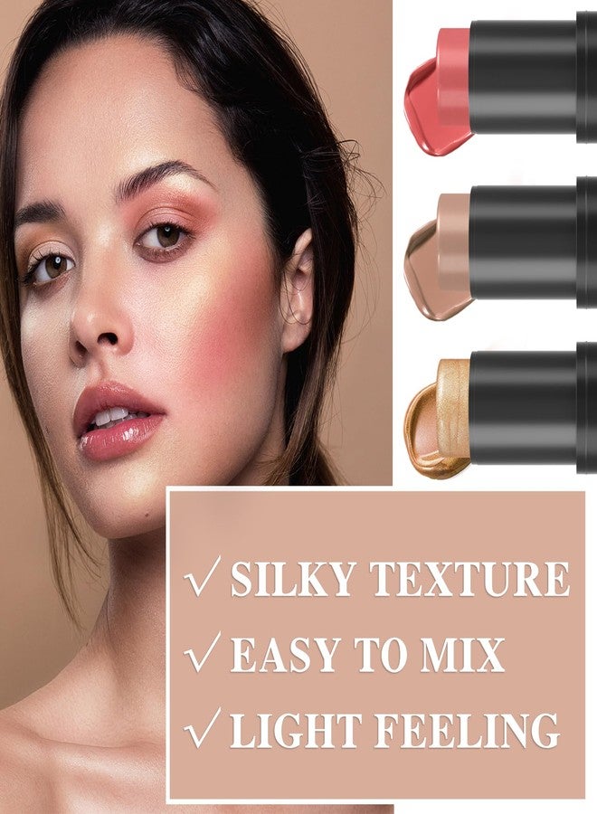LZYLLS 3P Cream Blush Stick with Brush,Waterproof Multi Cream Blush Stick Makeup,Lightweight,Long-lasting,Easy To Use,2 in 1 Multi Stick Blush for Cheeks & Lip Tint & Eyeshadow Makeup Q345 - Image 3