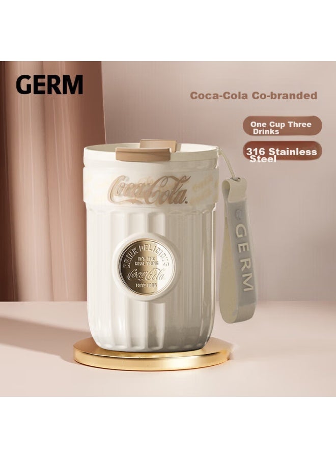 Germ Coca-cola Dual-use Insulated Cup With Straw, Water Bottle, Coffee Mug, Large Capacity Student Cup, 400ml, Snow White - Image 1
