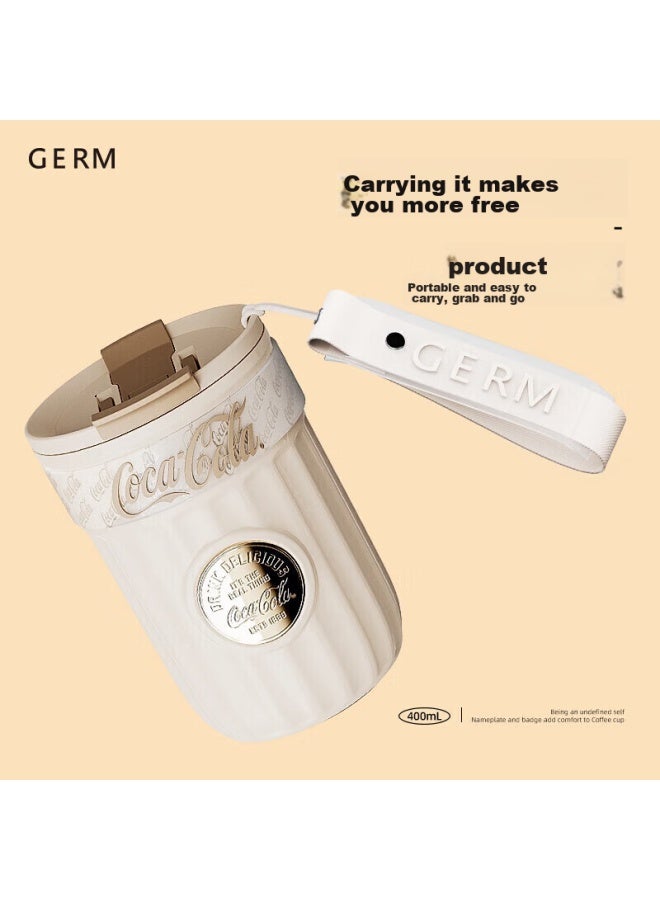 Germ Coca-cola Dual-use Insulated Cup With Straw, Water Bottle, Coffee Mug, Large Capacity Student Cup, 400ml, Snow White - Image 2