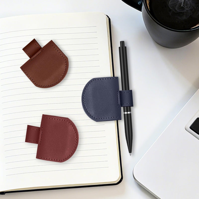 Vane Oak Magnetic Pen Holder for Notebook, Pen Clip for Journal Planner Notebooks, Fits Slim Pens, Soft PU Leather 3 Pack, Standard Size - Image 2