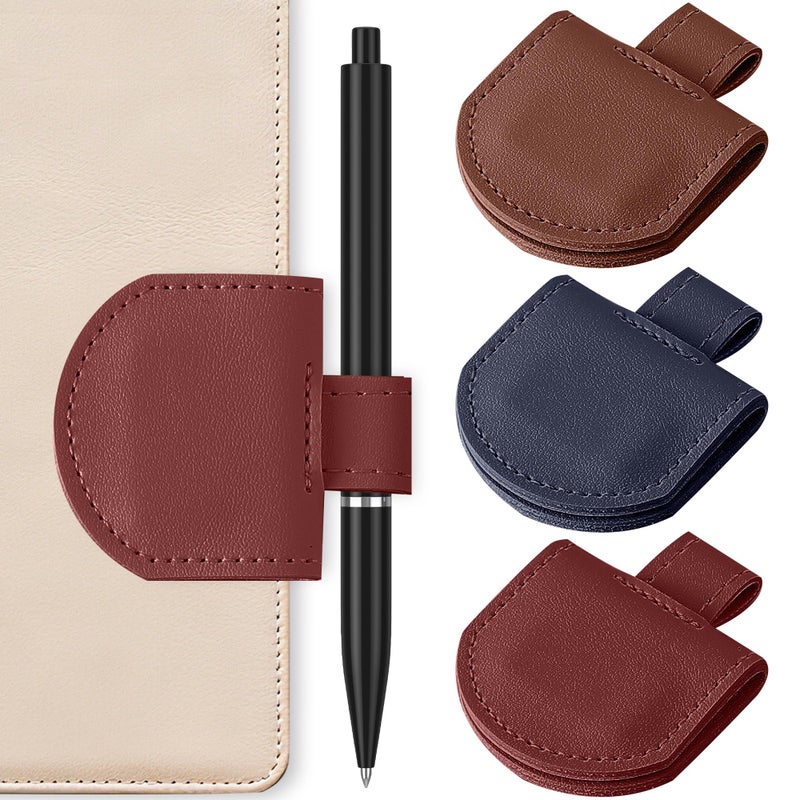 Vane Oak Magnetic Pen Holder for Notebook, Pen Clip for Journal Planner Notebooks, Fits Slim Pens, Soft PU Leather 3 Pack, Standard Size - Image 1