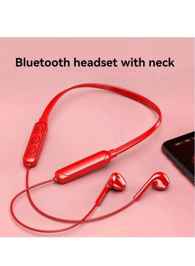Wireless Bluetooth Headphones Neck Hanging Stereo Noise Canceling Universal Sports Headphones (Red) - Image 1