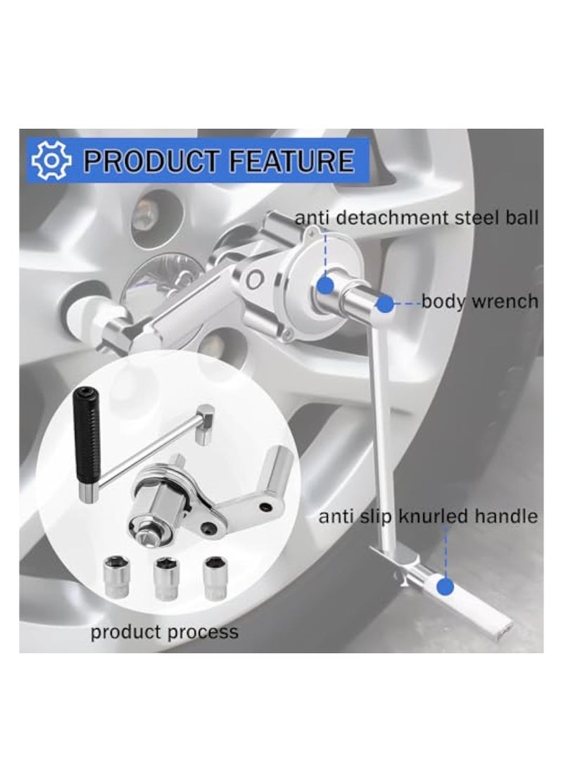 KASTWAVE Torque Multiplier, Heavy Duty Torque Multiplier Wrench Set,  Click Torque Wrench with Bit Sockets, for Lug Nut Remover 1/2 Drive 1:16 Labor Saving Wrench with 17mm/19mm/21mm Sockets  - Image 2