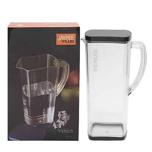 Jaypee Plus Venus Unbreakable Water Jug 1.65 Litre Easy Pour Spout & Strong Handle |Wide Mouth BPA Free Food Grade Transparent Multipurpose Jug for Milk, Juice, Beverage, Lassi, Cocktail, Black - Image 1
