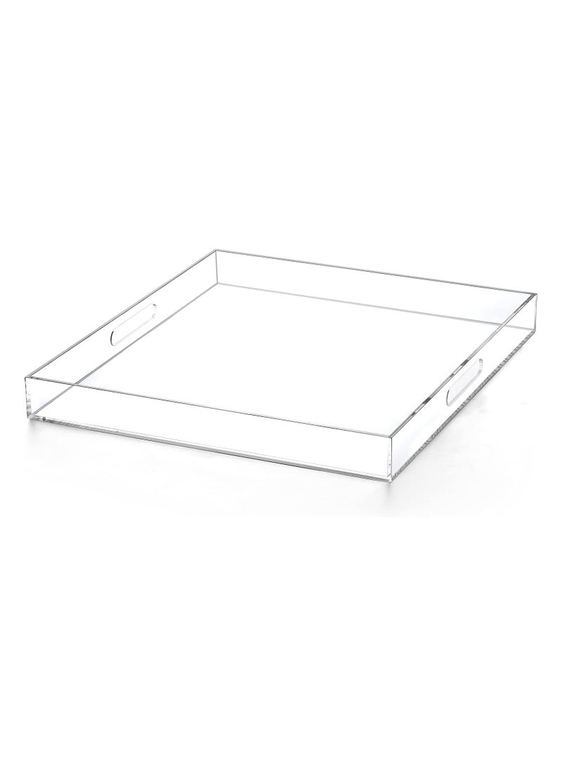TPGP Clear Acrylic Large Ottoman Tray with Handles 18"x18"x2" Spill Proof Serving Tray Organizer Tray Decorative Rubber Boot Tray for Living Room Entryway Bedroom Kitchen Coffee Table - Image 1