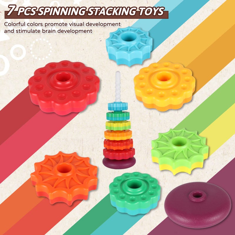 JUXUE Spinning Toy Rainbow Stacking Toys for Toddlers 13 Ring Stacker Baby Toys 6 to 12 Months 1 One Year Old Girl Boy Christmas Birthday Gifts Montessori Autism Sensory Toy - Image 3