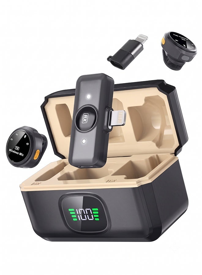Lark M2 Wireless Microphone (2TX+RX+Charging Case) For Iphone/Android, Mike Wireless With Lightning/Usb C 600ft Los Range Hi-Fi Audio Noise Cancellation 40h Duration, Mic For Vlogging Tiktok Youtube Content Creators Live Streaming-Black