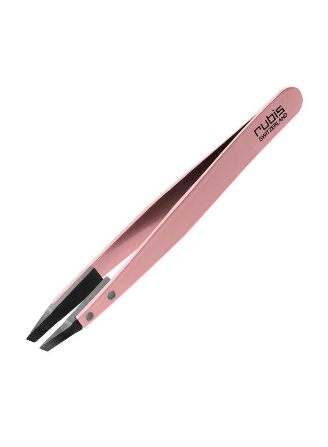 Rubis Classic Techno Stainless Steel Tweezers For Precise Eyebrows And Hair Removal Slanted Polymer Tips Made In Switzerland Pink - Image 2