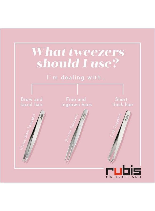 Rubis Classic Techno Stainless Steel Tweezers For Precise Eyebrows And Hair Removal Slanted Polymer Tips Made In Switzerland Pink - Image 5